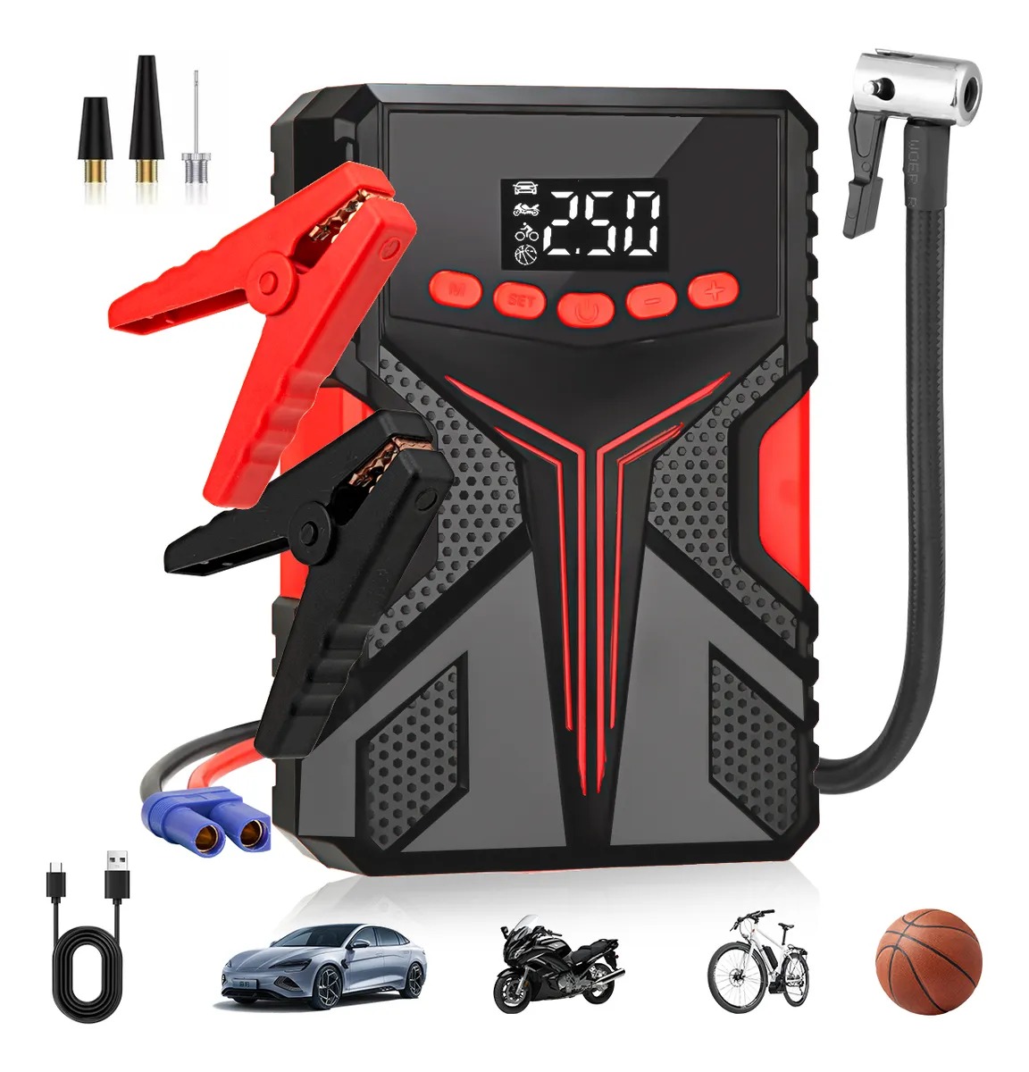 Arrancador De Baterias 8000a Cargador Coche Inflador 150psi